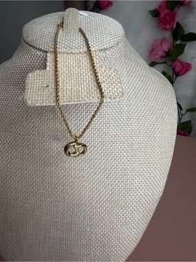 Vintage Christian Dior CD Logo Pendant Necklace Gold Tone Germany COA